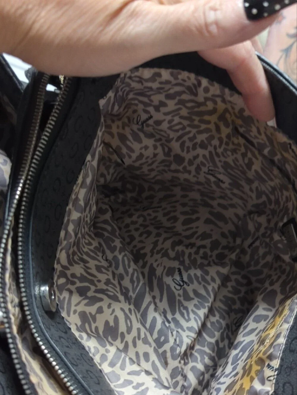 Guess Black Signature Monogram Satchel with Charm